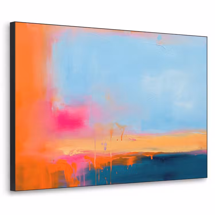 Abstract - Kleurvlakken - Modern - Oranje - Blauw Textielframe zwart klein -3d