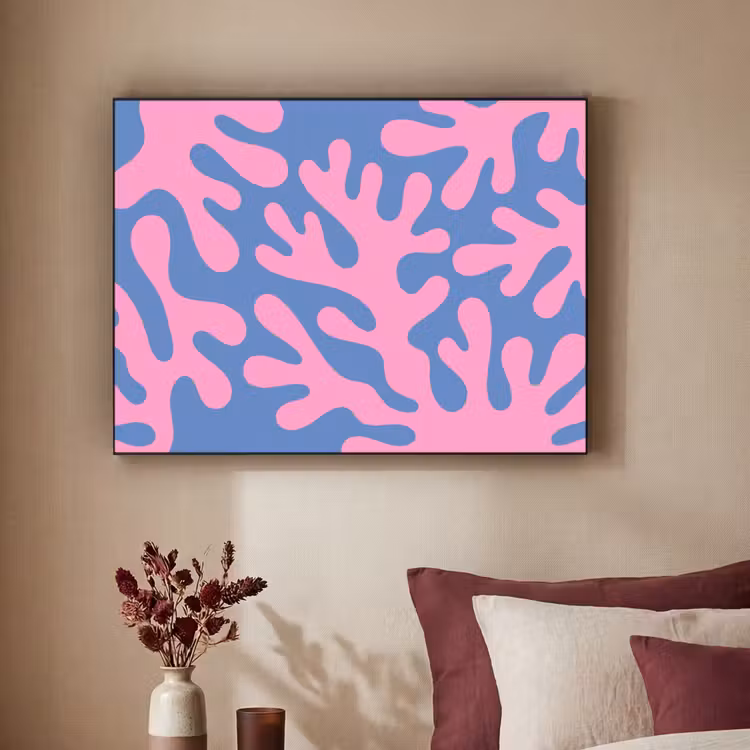 Abstract - Vormen - Roze - Blauw Textielframe zwart klein -sfeer1