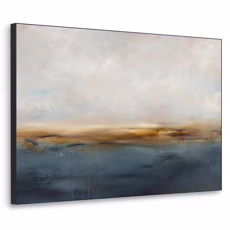 Abstract - Horizon - Water - Modern - Beige Textielframe zwart klein -3d