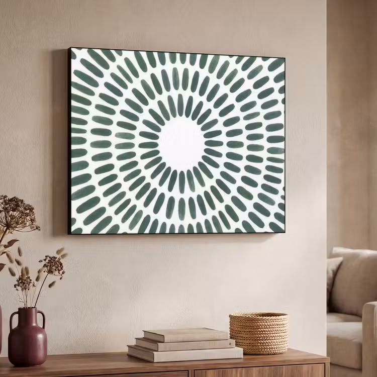 Abstract - Cirkel - Patroon - Modern - Groen Textielframe zwart klein -sfeer3