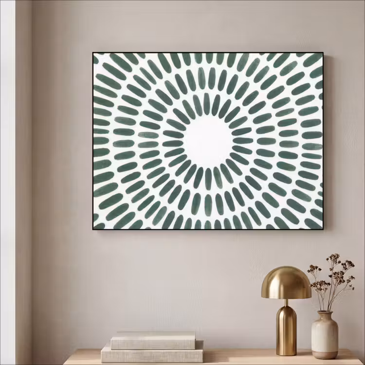 Abstract - Cirkel - Patroon - Modern - Groen Textielframe zwart klein -sfeer2