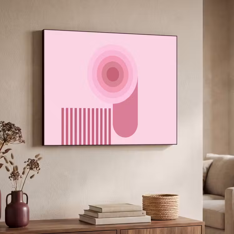 Abstract - Cirkels - Strepen - Modern - Roze Textielframe zwart klein -sfeer3