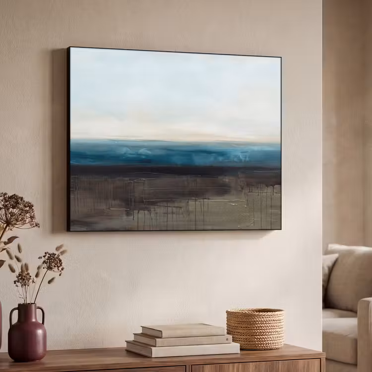 Abstract - Landschap - Horizon - Blauw - Modern Textielframe zwart klein -sfeer3