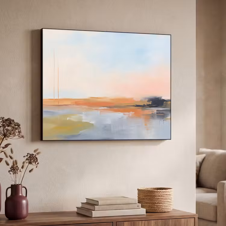 Abstract - Landschap - Horizon - Modern - Kleurrijk Textielframe zwart klein -sfeer3