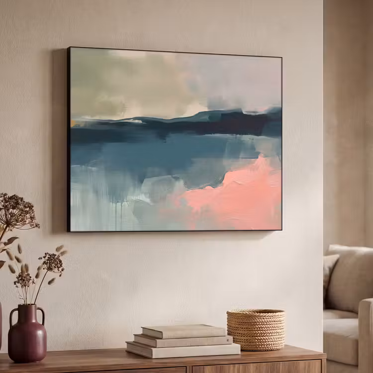 Abstract - Landschap - Kunst - Modern - Groen - Blauw Textielframe zwart klein -sfeer3