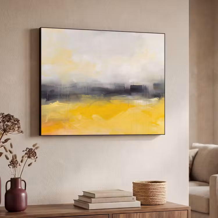 Abstract - Landschap - Modern - Geel Textielframe zwart klein -sfeer3