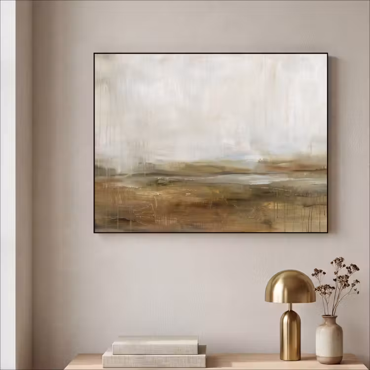 Abstract - Landschap - Natuur - Beige - Bruin Textielframe zwart klein -sfeer2