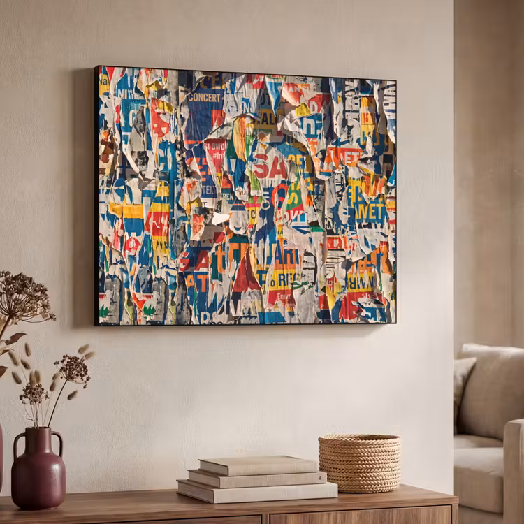 Abstract - Gelaagd papier - Urban - Modern - Kleurrijk Textielframe zwart klein -sfeer3