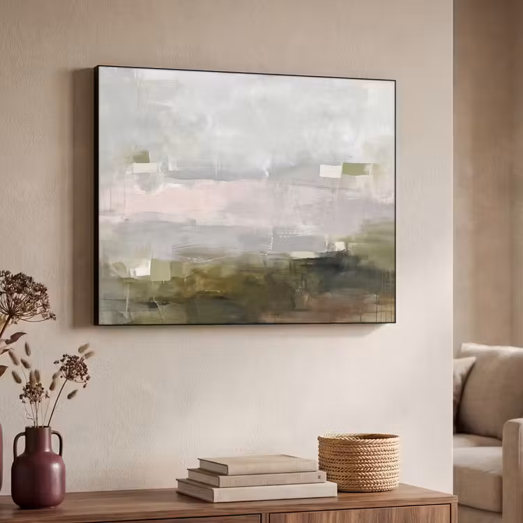 Abstract - Gelaagd - Kunst - Modern - Grijs-Groen Textielframe zwart klein -sfeer3