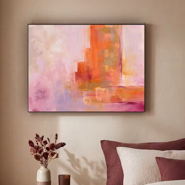 Abstract - Borstelstreken - Kunst - Paars - Goud Textielframe zwart klein -sfeer1