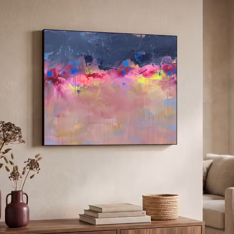 Abstract - Textuur - Kleuren - Modern - Roze Textielframe zwart klein -sfeer3