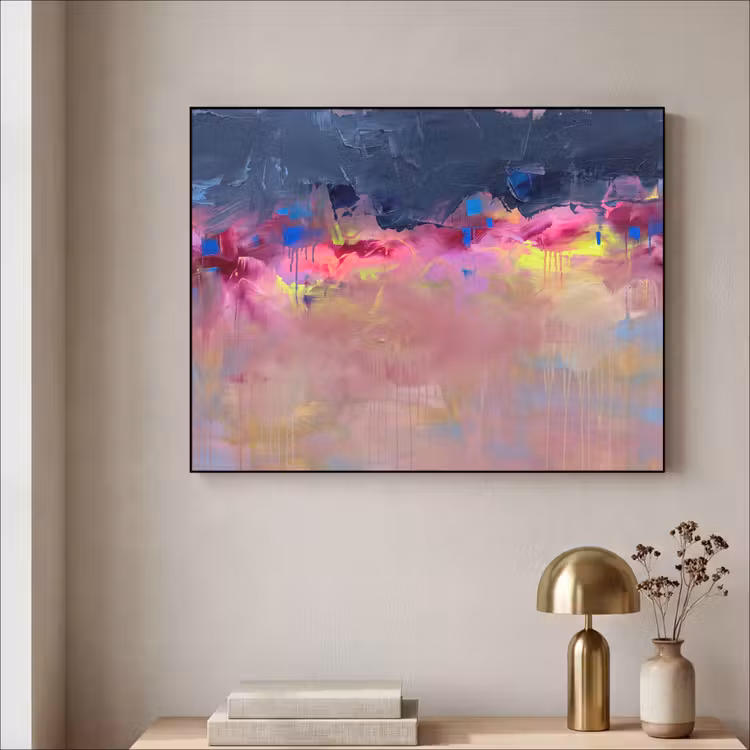Abstract - Textuur - Kleuren - Modern - Roze Textielframe zwart klein -sfeer2