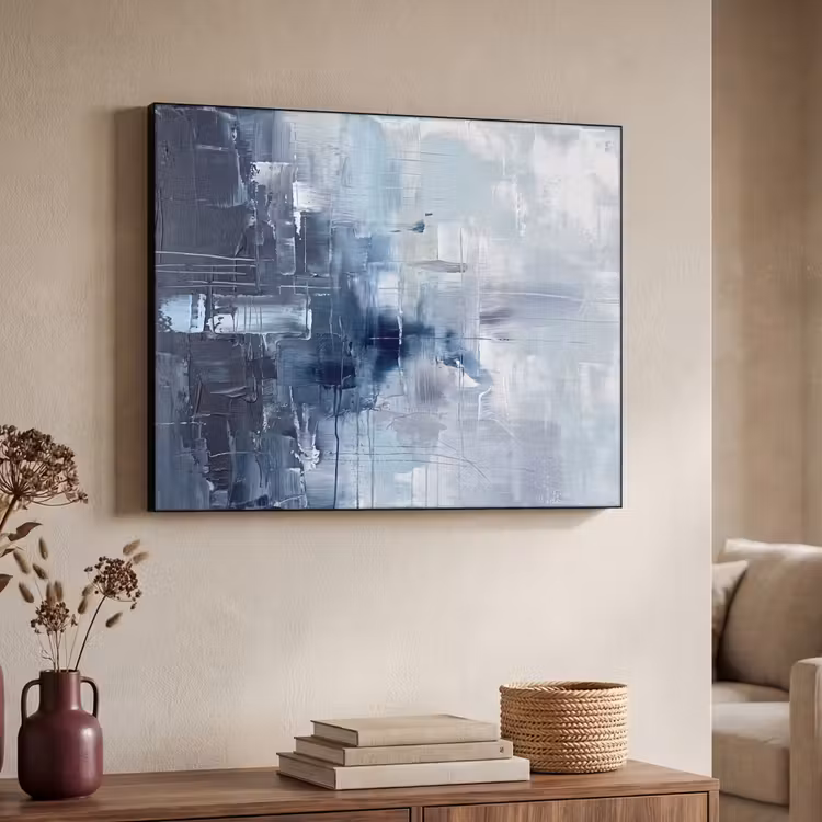 Abstract - Textuur - Kunst - Modern - Blauw Textielframe zwart klein -sfeer3