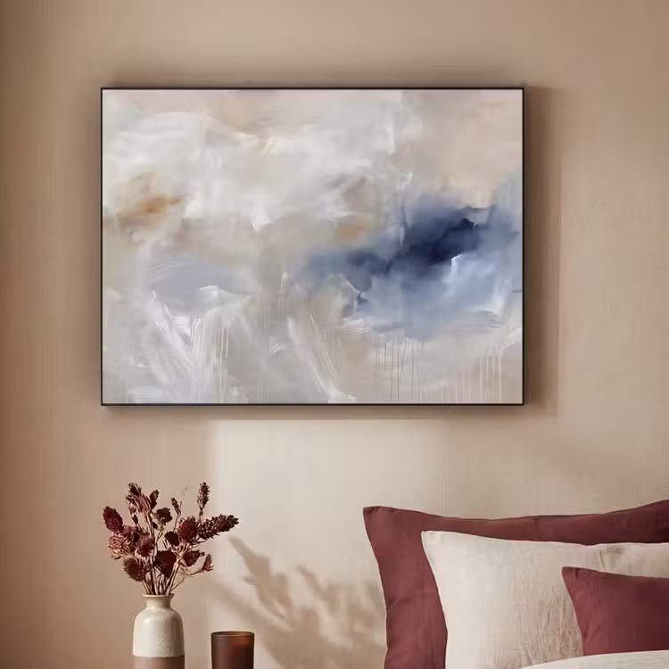 Abstract - Wolken - Sfeer - Modern - Beige Textielframe zwart klein -sfeer1