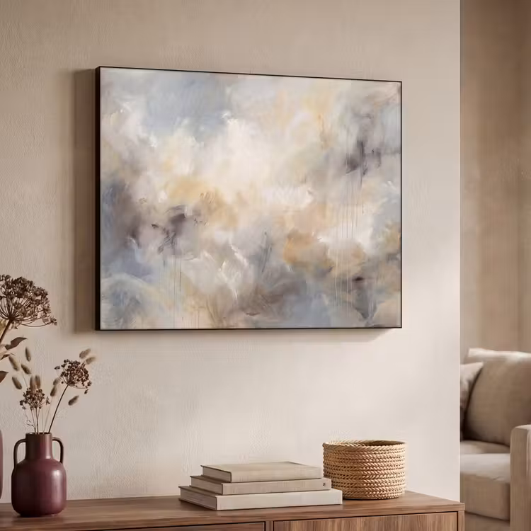 Abstract - Wolken - Sfeervol - Beige - Grijs Textielframe zwart klein -sfeer3