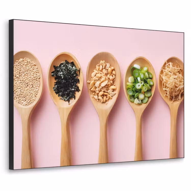 Ingrediënten - Lepels - Hout - Roze Textielframe zwart klein -3d