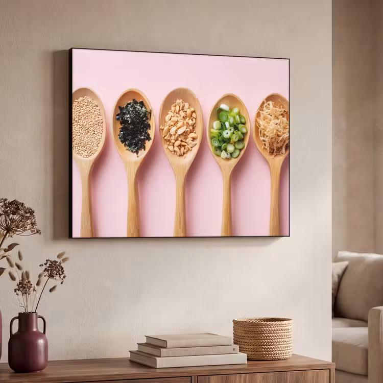 Ingrediënten - Lepels - Hout - Roze Textielframe - compleet frame klein -sfeer3