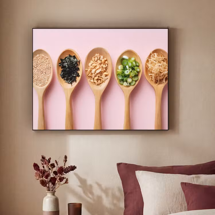 Ingrediënten - Lepels - Hout - Roze Textielframe zwart klein -sfeer1