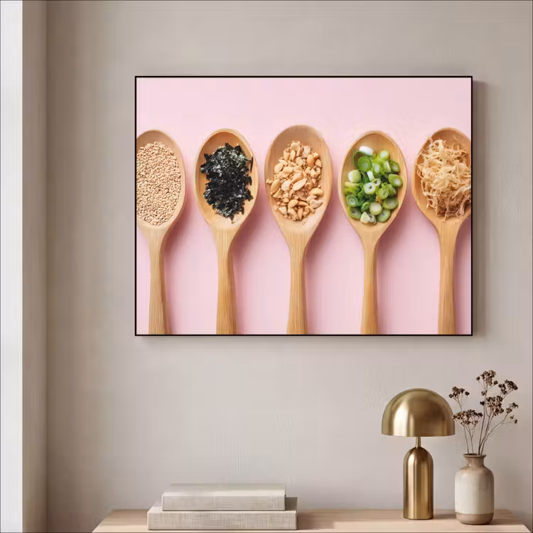 Ingrediënten - Lepels - Hout - Roze Textielframe zwart klein -sfeer2