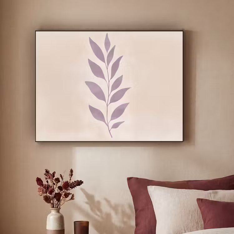 Tak - Bladeren - Minimalistisch - Beige Textielframe zwart klein -sfeer1