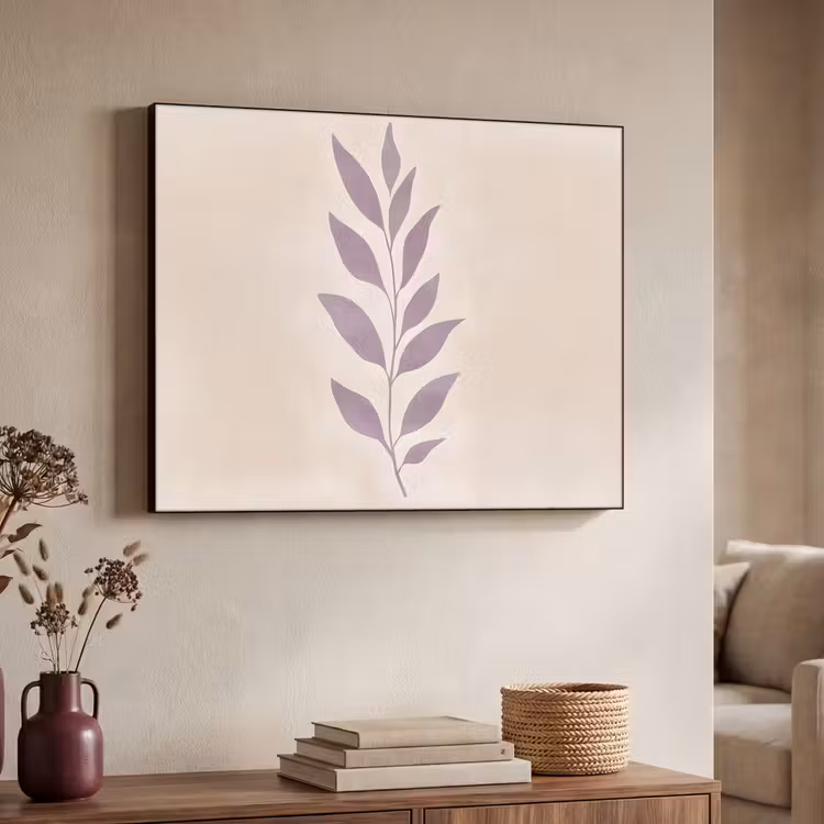 Tak - Bladeren - Minimalistisch - Beige Textielframe zwart klein -sfeer3