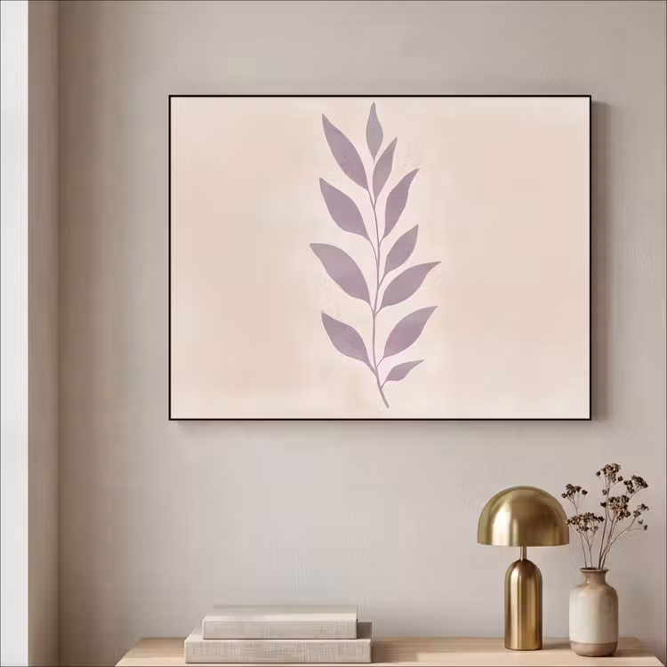 Tak - Bladeren - Minimalistisch - Beige Textielframe zwart klein -sfeer2
