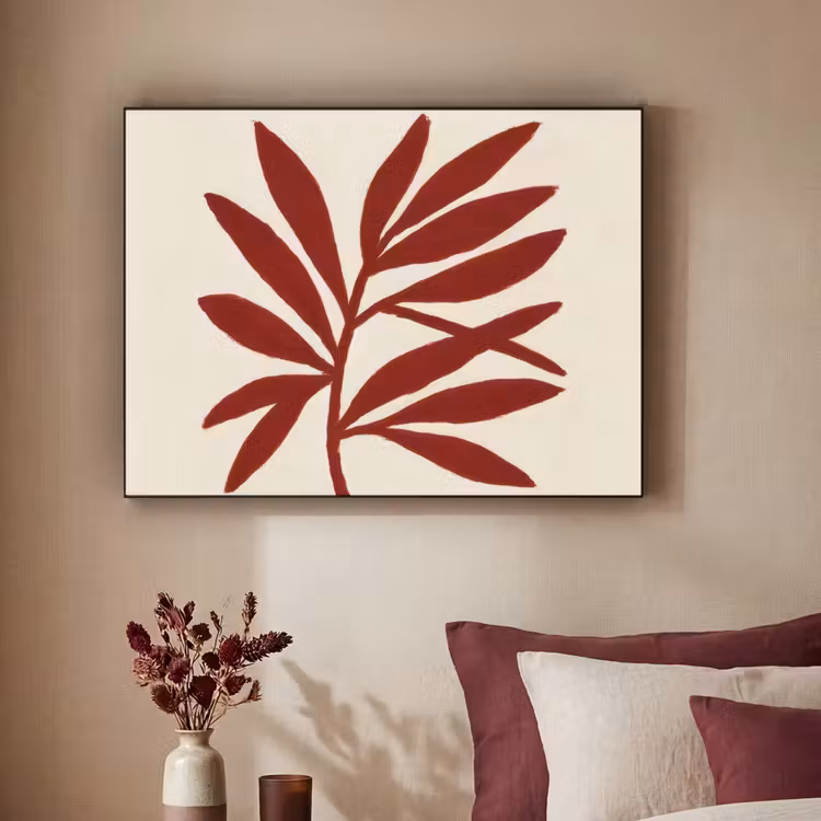 Tak - Bladeren - Rood Textielframe zwart klein -sfeer1