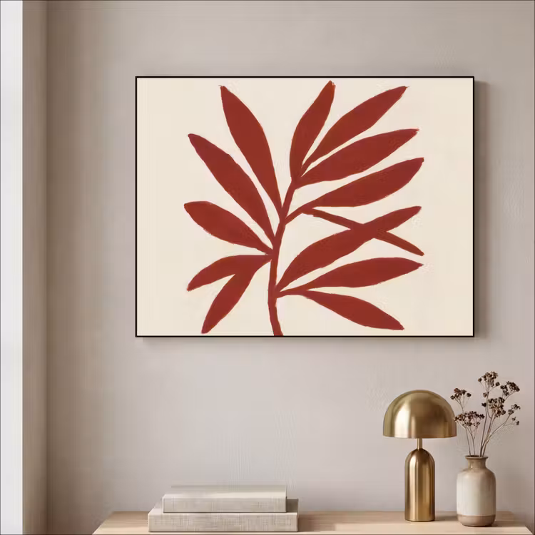 Tak - Bladeren - Rood Textielframe zwart klein -sfeer2