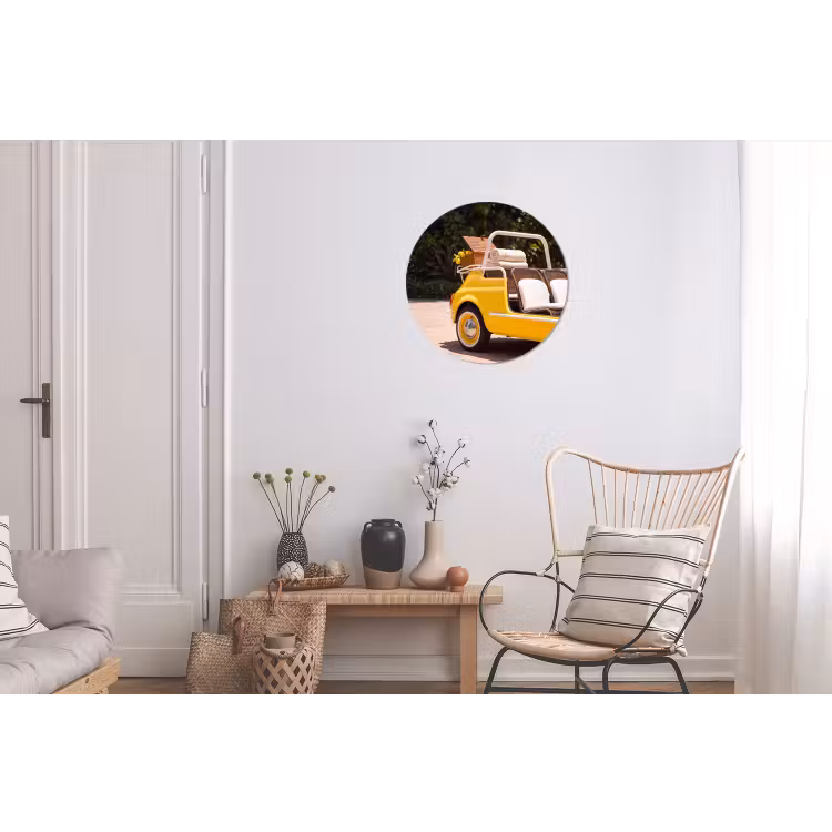 Auto - Picknick - Zomer - Geel Wandcirkel aluminium klein -woonkamer