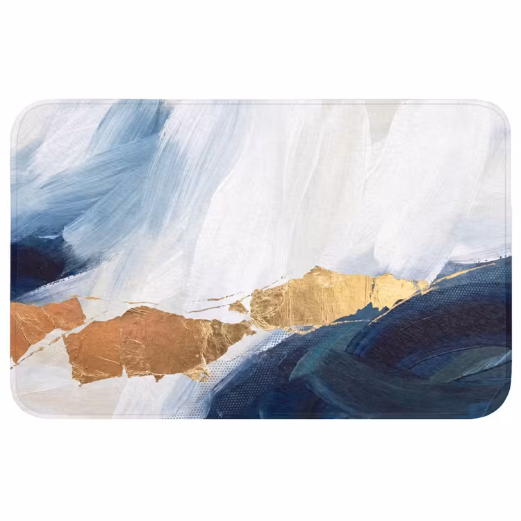Abstract - Acryl - Blauw - Goud - Elegant Badmat middel -3d