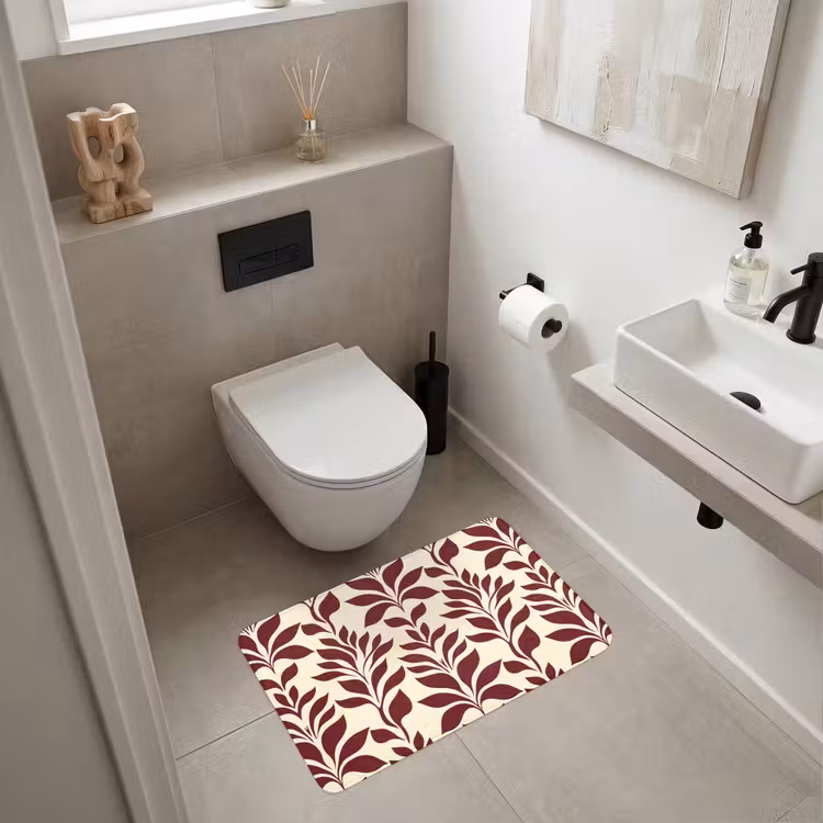 Abstract - Bladeren - Burgundy Badmat middel 997 -sfeer4