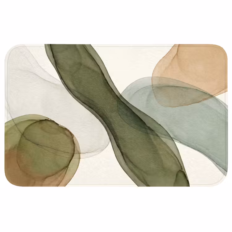 Abstract - Vormen - Modern - Kunst - Groen - Bruin Badmat middel -3d