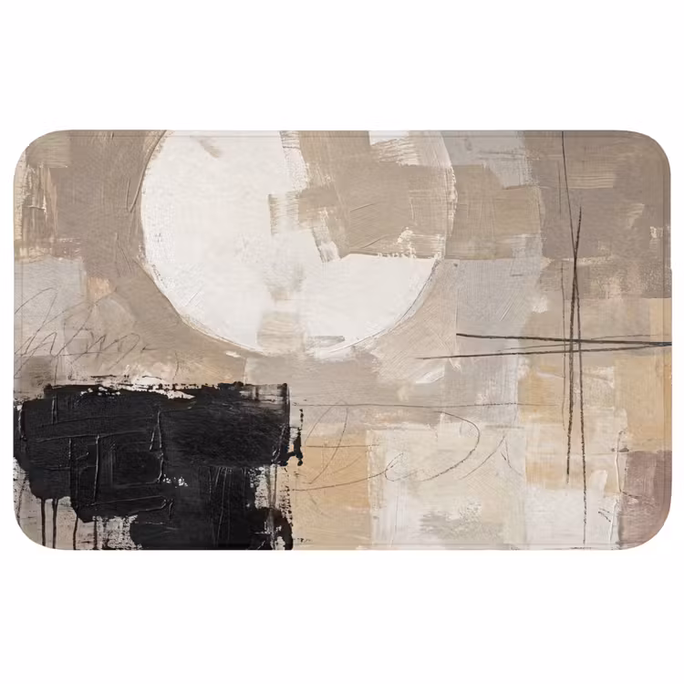 Abstract - Cirkel - Modern - Beige - Zwart - Minimalistisch Badmat middel -3d
