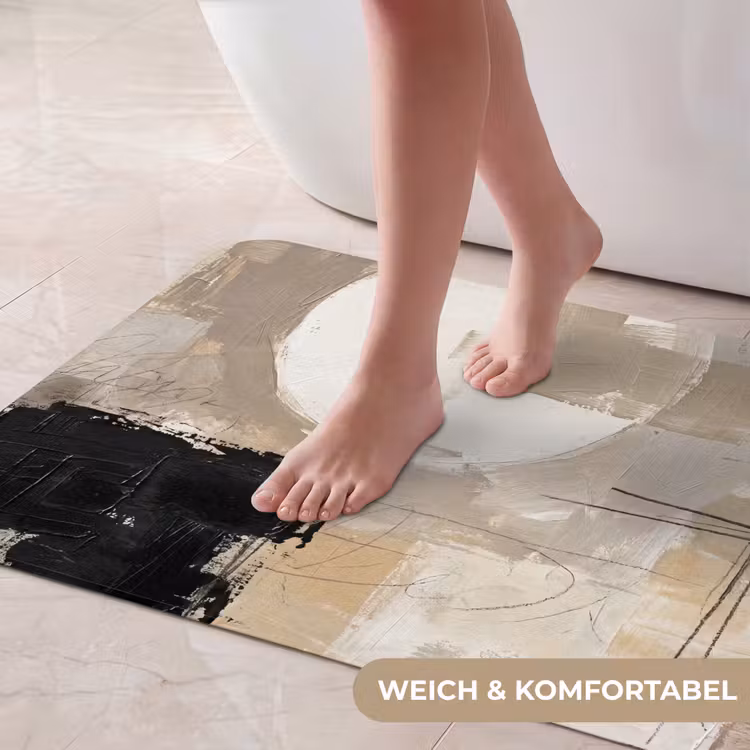 Abstract - Cirkel - Modern - Beige - Zwart - Minimalistisch Badmat middel -USP_ZachtDE
