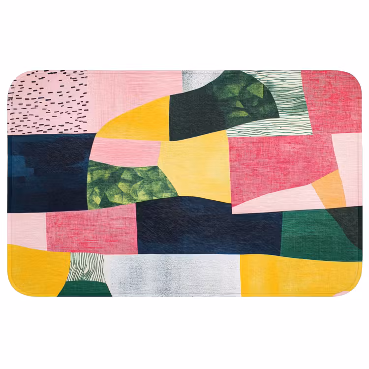 Abstract - Roze - Lappen - Vormen - Geel Badmat middel -3d