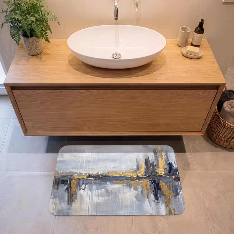 Abstract - Structuur - Goud - Grijs - Modern Badmat middel -sfeer1
