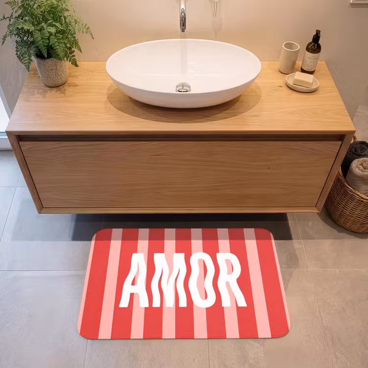 Amor - Strepen - Rood - Roze Badmat middel -sfeer1