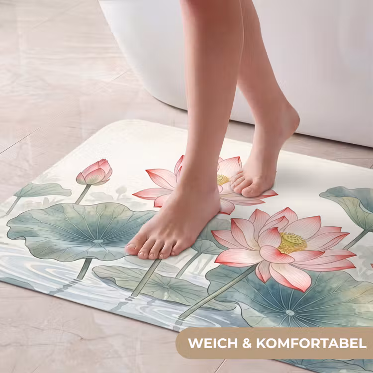 Aquarel - Lotusbloemen - Kleurrijk Badmat middel -USP_ZachtDE