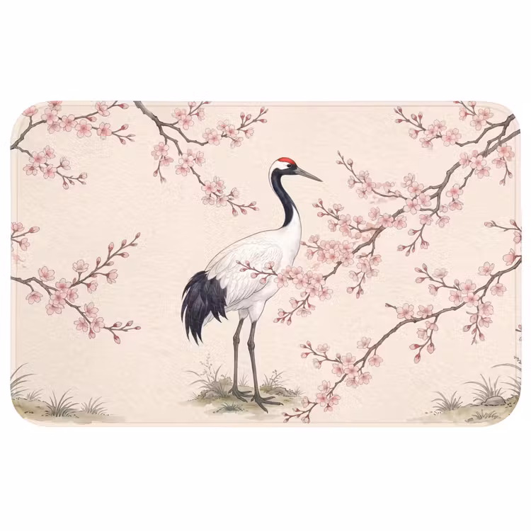 Aziatisch - Kraanvogel - Beige Badmat middel -3d