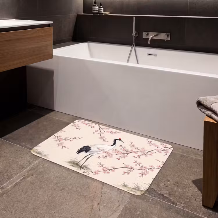 Aziatisch - Kraanvogel - Beige Badmat middel -sfeer3