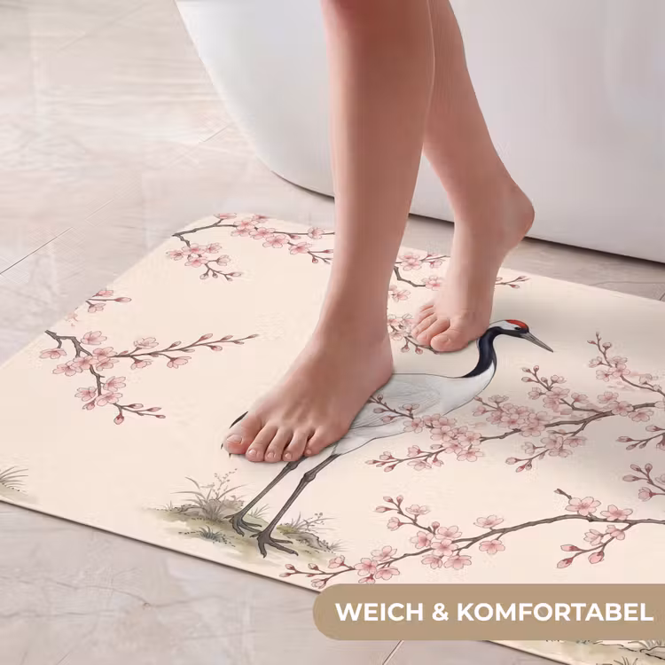 Aziatisch - Kraanvogel - Beige Badmat middel -USP_ZachtDE