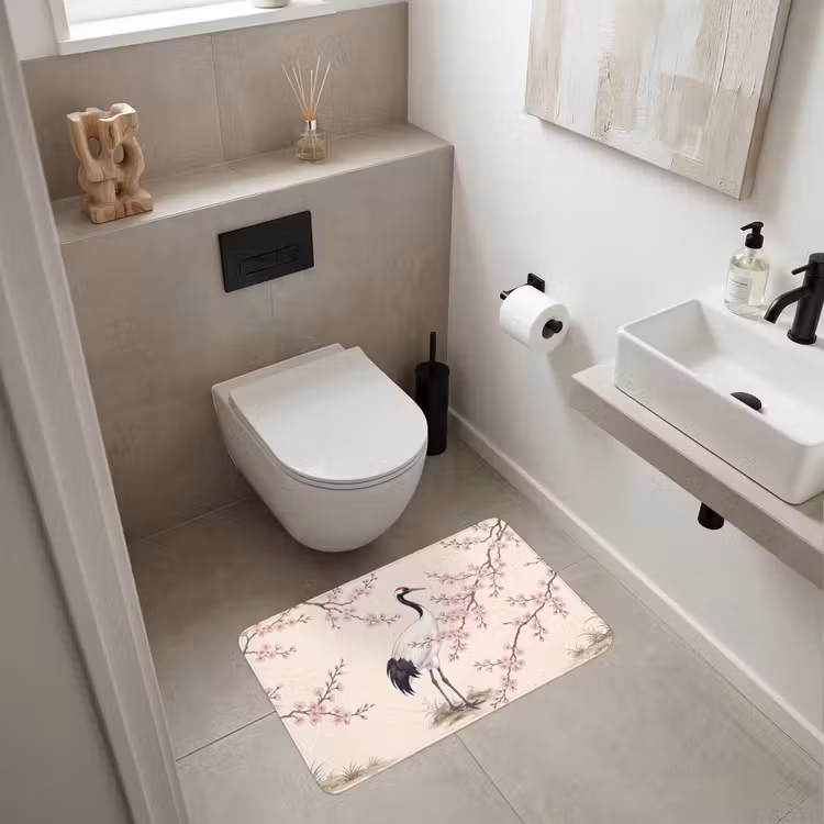 Aziatisch - Kraanvogel - Beige Badmat middel -sfeer4
