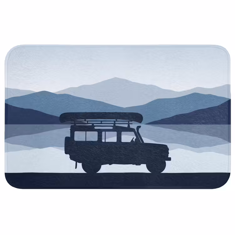 Auto - Meer - Bergen - Blauw Badmat middel -3d