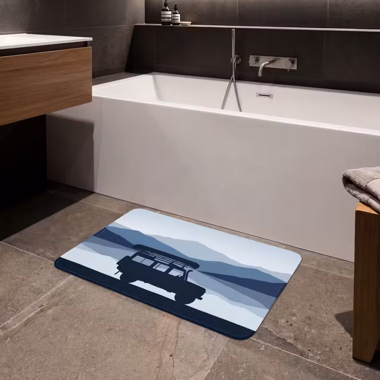 Auto - Meer - Bergen - Blauw Badmat middel -sfeer3