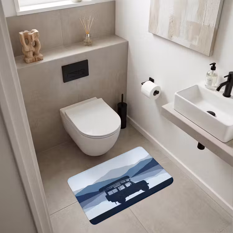 Auto - Meer - Bergen - Blauw Badmat middel -sfeer4