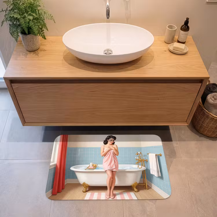 Badkamer - Vrouw - Roze Badmat middel -sfeer1