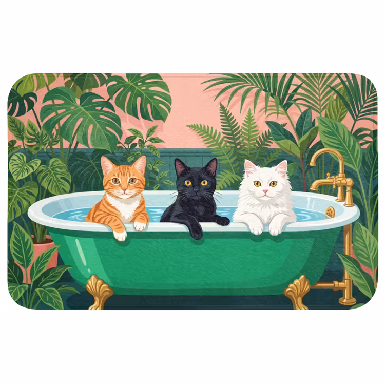 Badkamer - Kattenparade - Kleurrijk Badmat middel -3d