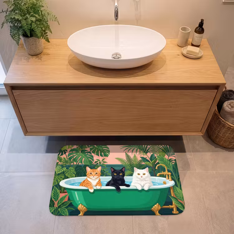 Badkamer - Kattenparade - Kleurrijk Badmat middel -sfeer1