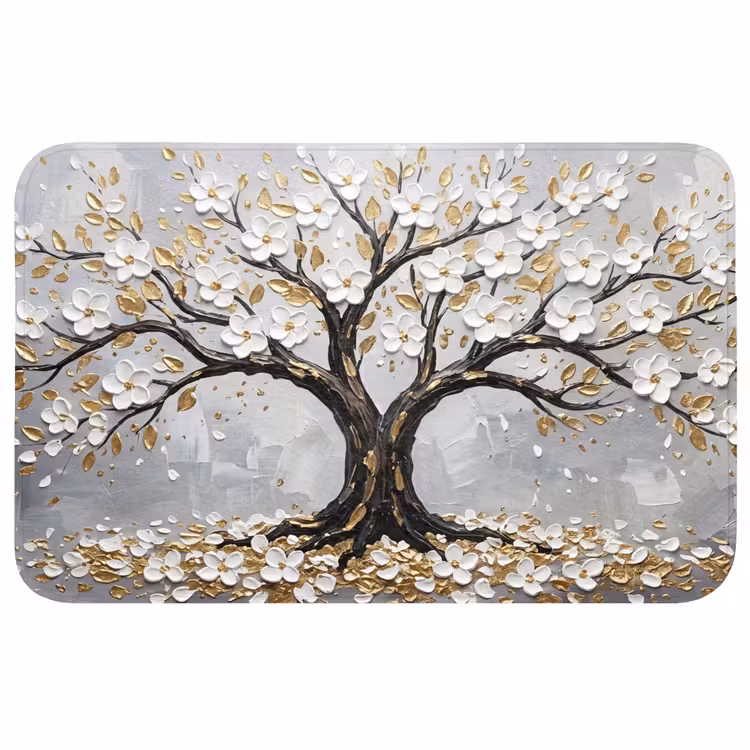 Boom - Bloemen - Natuur - Abstract - Wit Badmat middel -3d