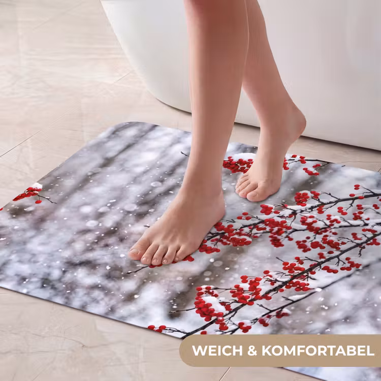 Bessen - Takken - Sneeuw - Winter - Kleurrijk Badmat middel -USP_ZachtDE